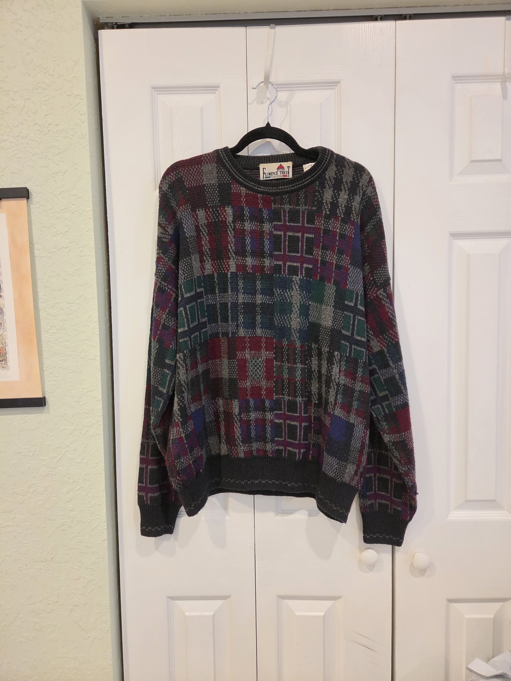 Vintage 90s Florence Tricot Multicolor Patterned Crewneck Sweater